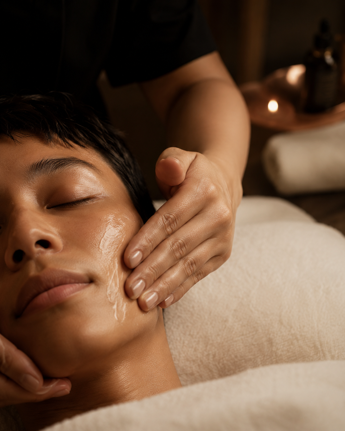 A gentle, hands-on facial treatment in progress